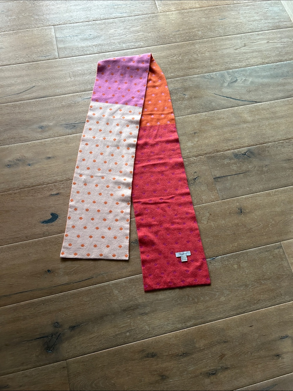Colorblock Polka Dot Knit Scarf in Pink, Orange and Cream - cashmere